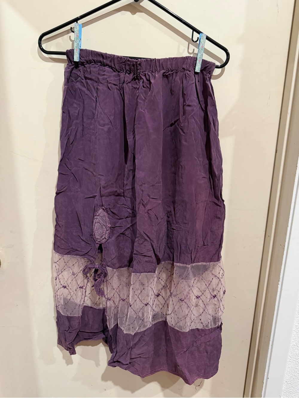 Women's Purple Bohemian Midi Skirt with Lace Panel